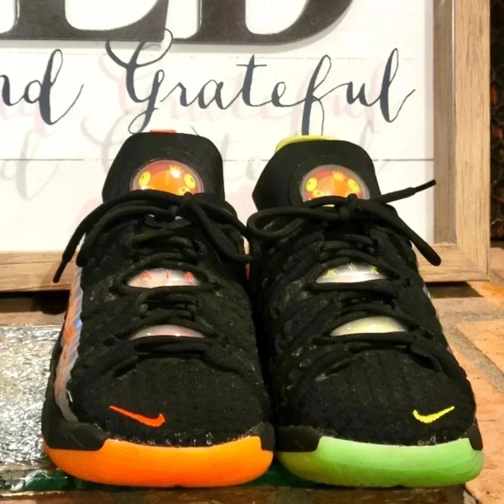 Nike LeBron 18 GS Black, Neon Orange, Neon Green Sz 4.5Y #CW2760-009
